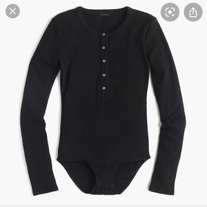 NWT J. Crew XXS Black Ribbed Henley Bodysuit